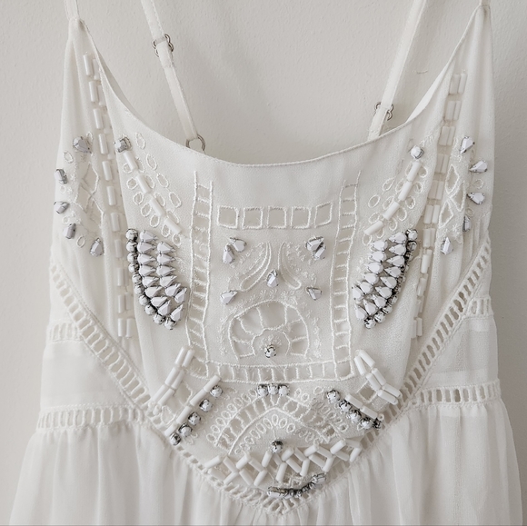 Lovers + Friends Sammi Beaded Embellished Babydoll Mini Dress Ivory White Small - Picture 8 of 9